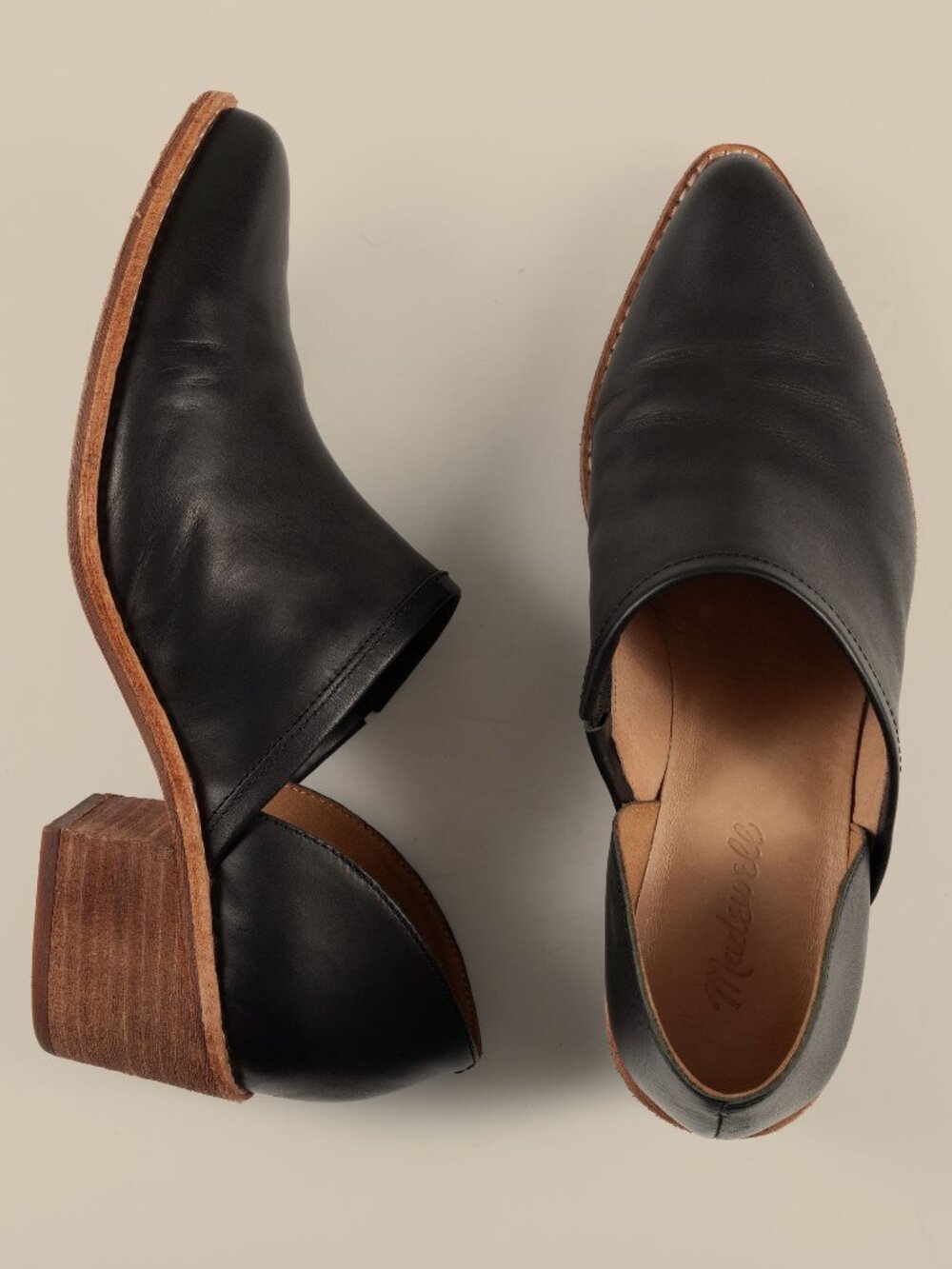 Madewell Brady Lowcut Booties Black Leather Block Heel Womens Size 9